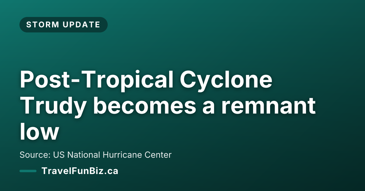 Post-Tropical Cyclone Trudy becomes a remnant low