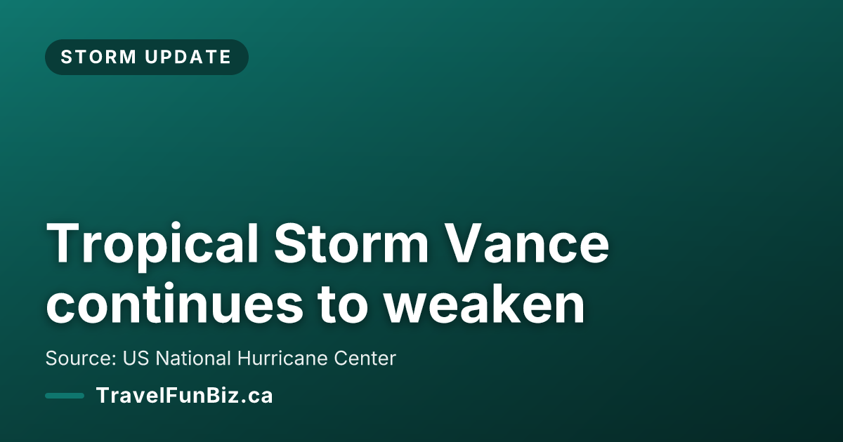 Tropical Storm Vance continues to weaken as the storm moves to the northwest